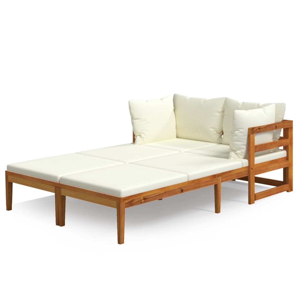 Sun Loungers with Cream White Cushions 2 pcs Acacia Wood