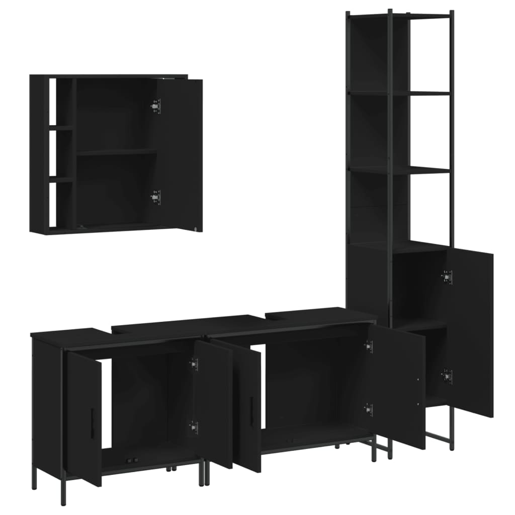 4 Piece Bathroom Cabinet Set Black Engineered Wood