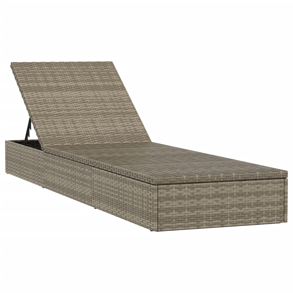 Sunbeds 2 pcs with Table Gray Poly Rattan