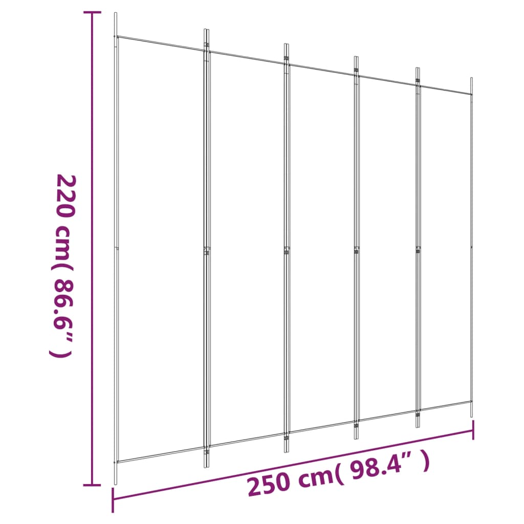 5-Panel Room Divider White 98.4"x86.6" Fabric