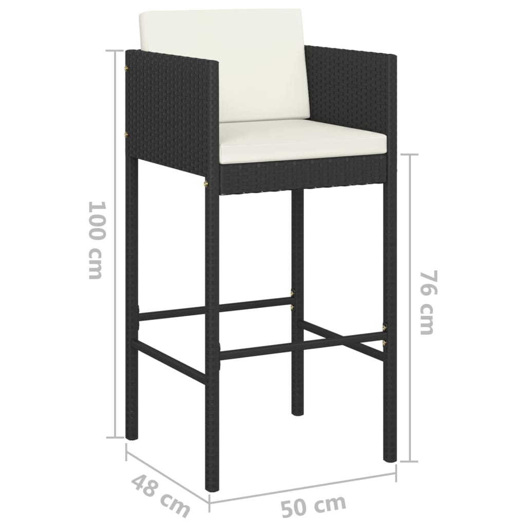 Bar Stools 4 pcs with Cushions Black Poly Rattan