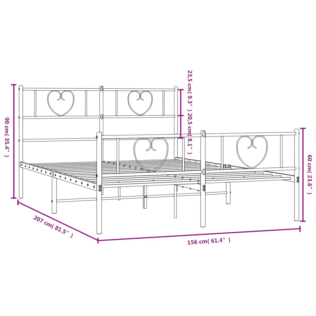 Metal Bed Frame without Mattress with Footboard Black 59.1"x78.7"