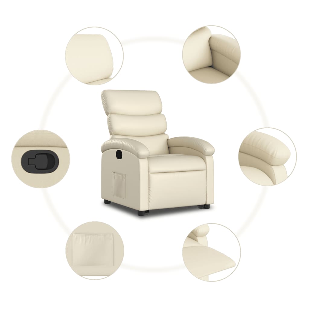 Stand up Recliner Chair Cream Faux Leather