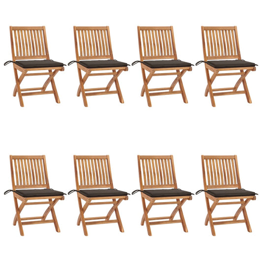 Folding Patio Chairs with Cushions 8 pcs Solid Teak Wood