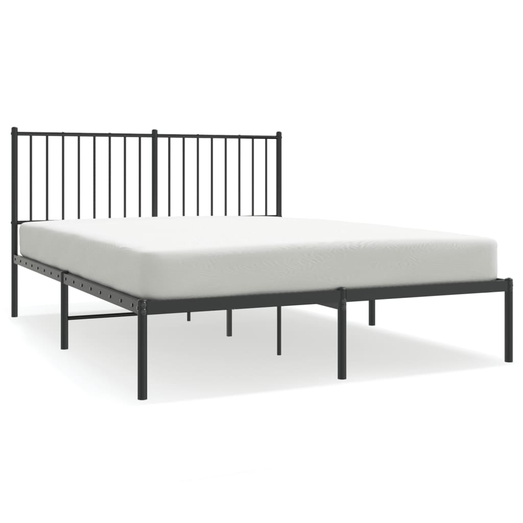 Metal Bed Frame without Mattress with Headboard Black 53.1"x74.8"