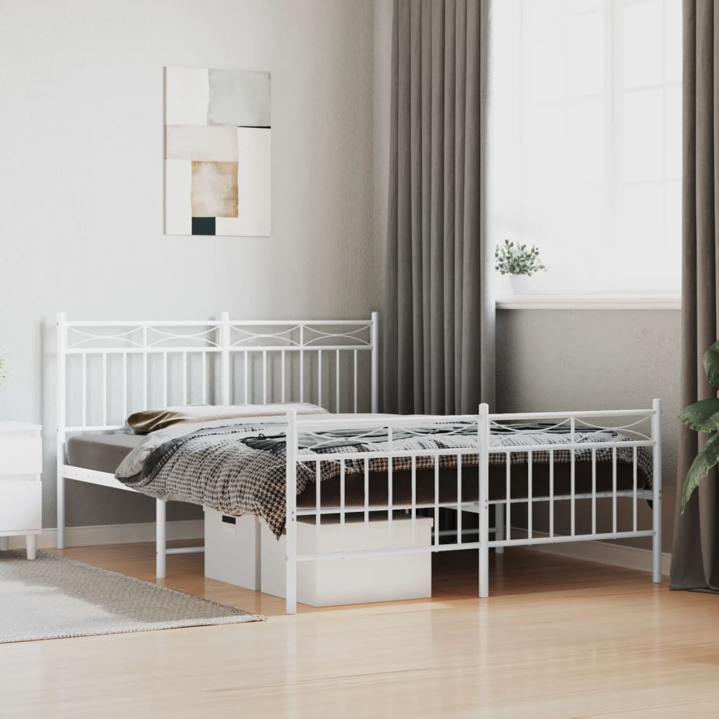 Metal Bed Frame without Mattress with Footboard White 53.1"x74.8"