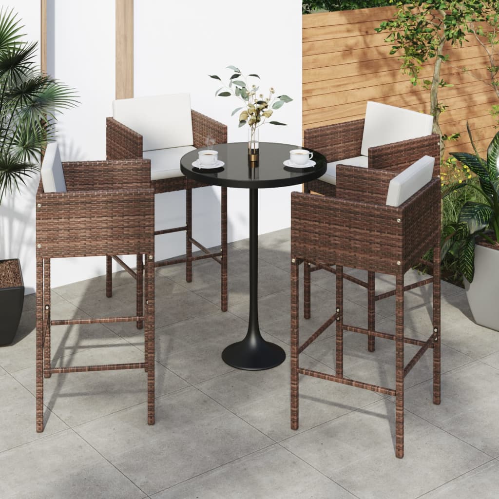 Bar Stools 4 pcs with Cushions Black Poly Rattan