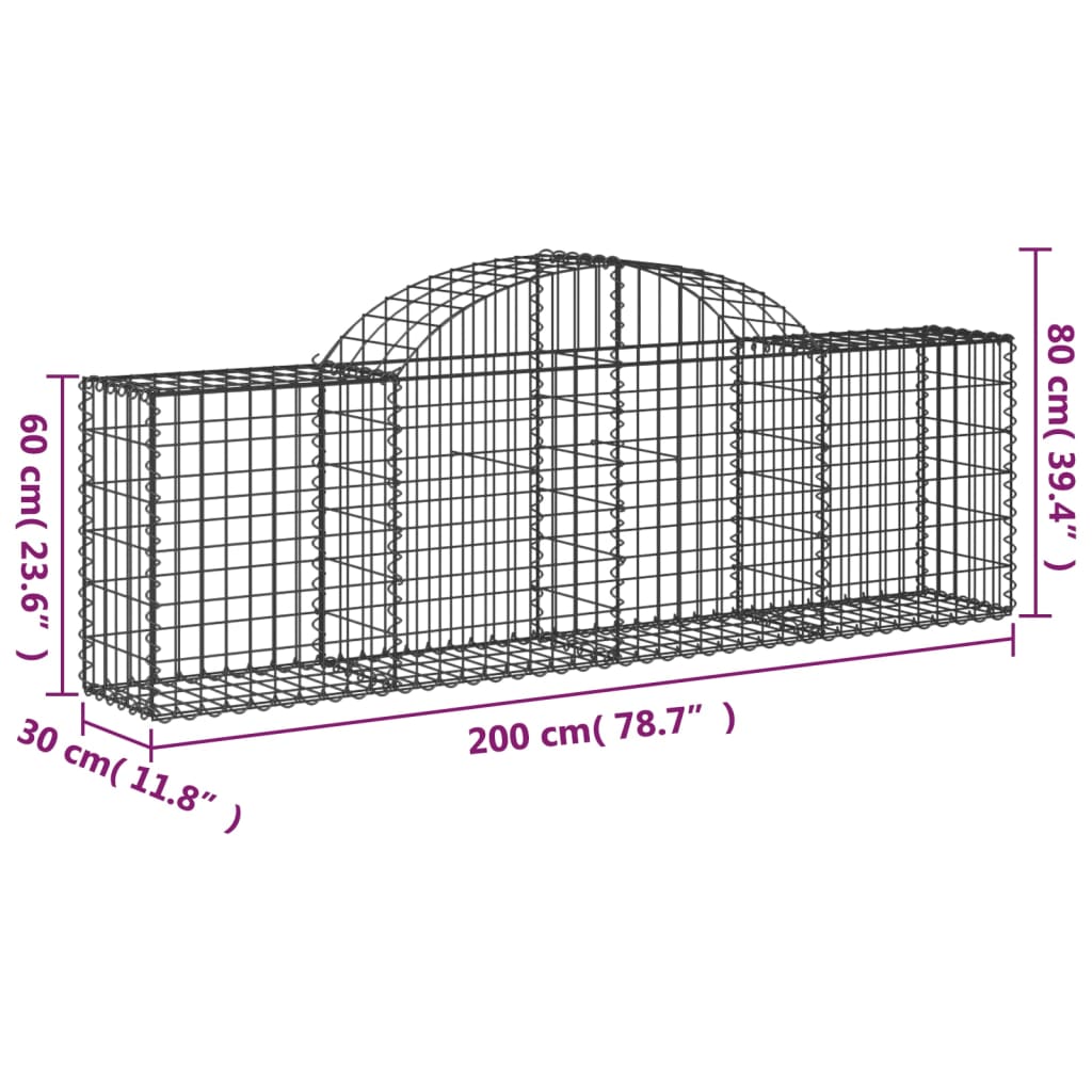 Arched Gabion Baskets 8 pcs 78.7"x11.8"x23.6"/31.5" Galvanized Iron