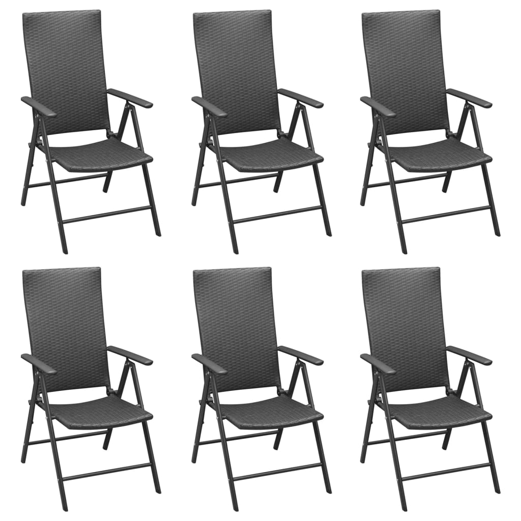 7 Piece Patio Dining Set Black Poly Rattan