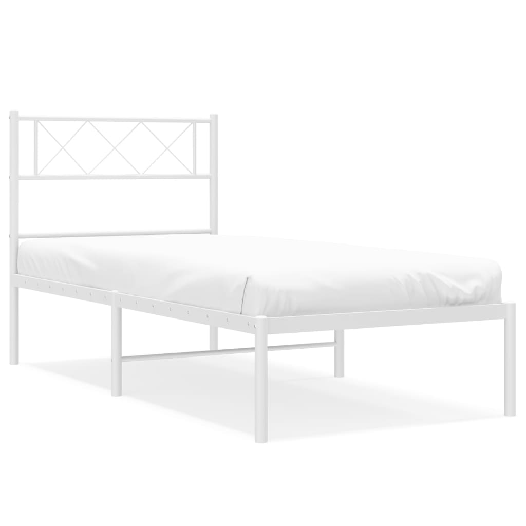 Metal Bed Frame without Mattress with Headboard White 39.4"x74.8"