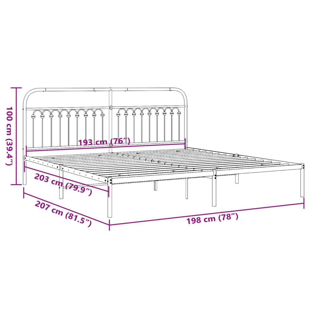 Metal Bed Frame without Mattress with Headboard Black 76"x79.9"