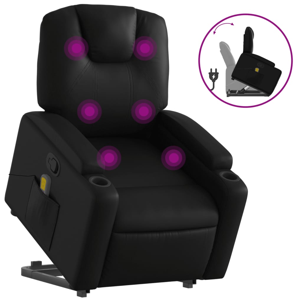 Stand up Massage Recliner Chair Black Faux Leather