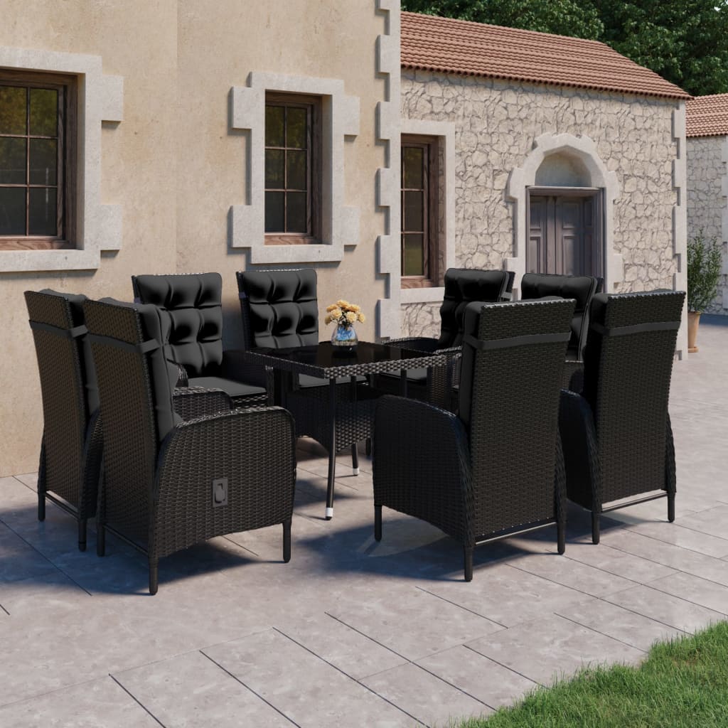 9 Piece Patio Dining Set Poly Rattan and Acacia Wood Gray