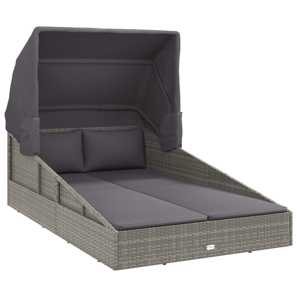 Sunbed with Foldable Roof Gray 78.7"x44.9"x50.4" Poly Rattan