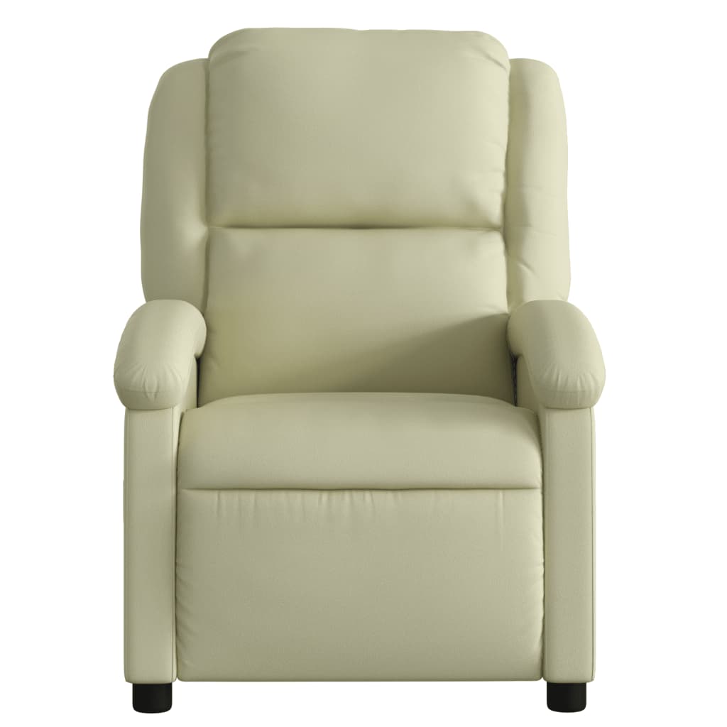 Electric Massage Recliner Chair Cream Real Leather