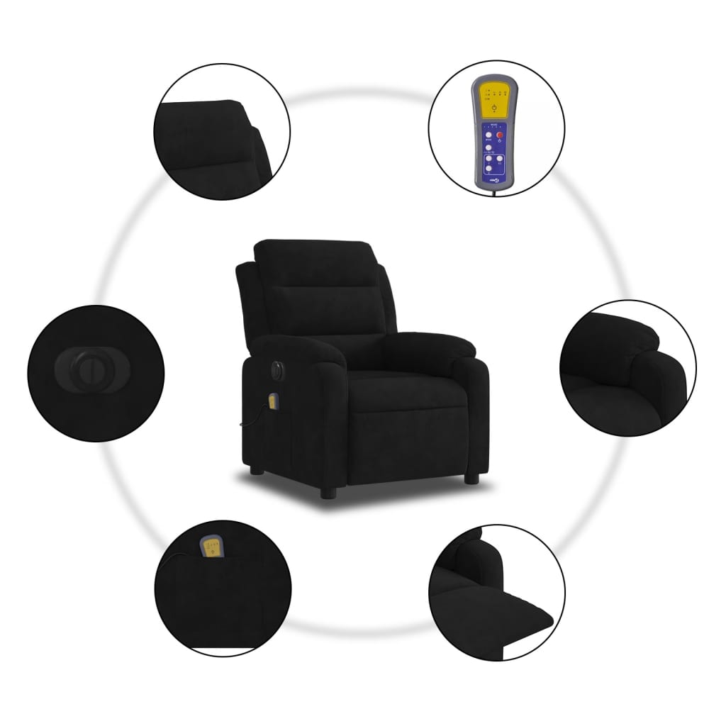 Electric Massage Recliner Chair Black Velvet