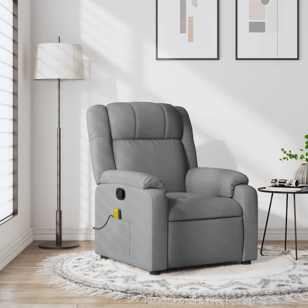 Massage Recliner Chair Light Gray Fabric