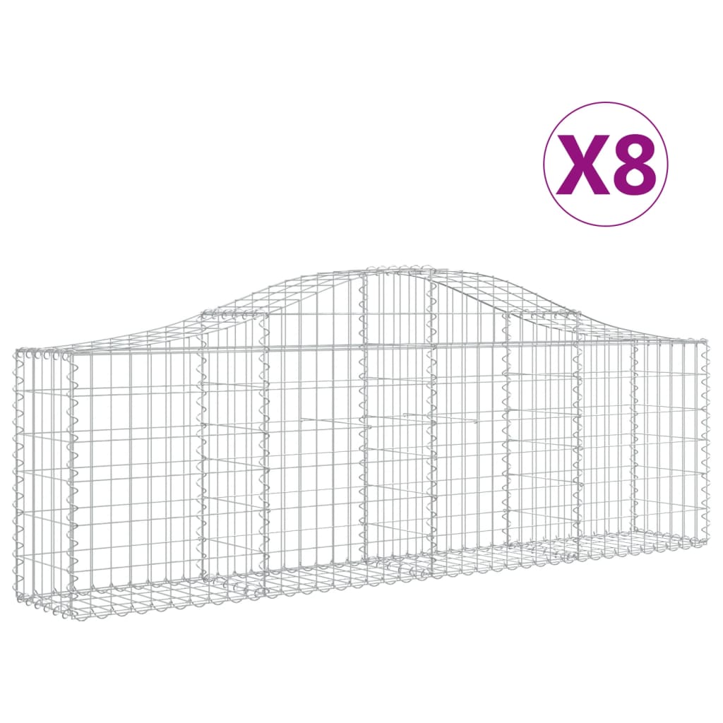 Arched Gabion Baskets 8 pcs 78.7"x11.8"x23.6"/31.5" Galvanized Iron