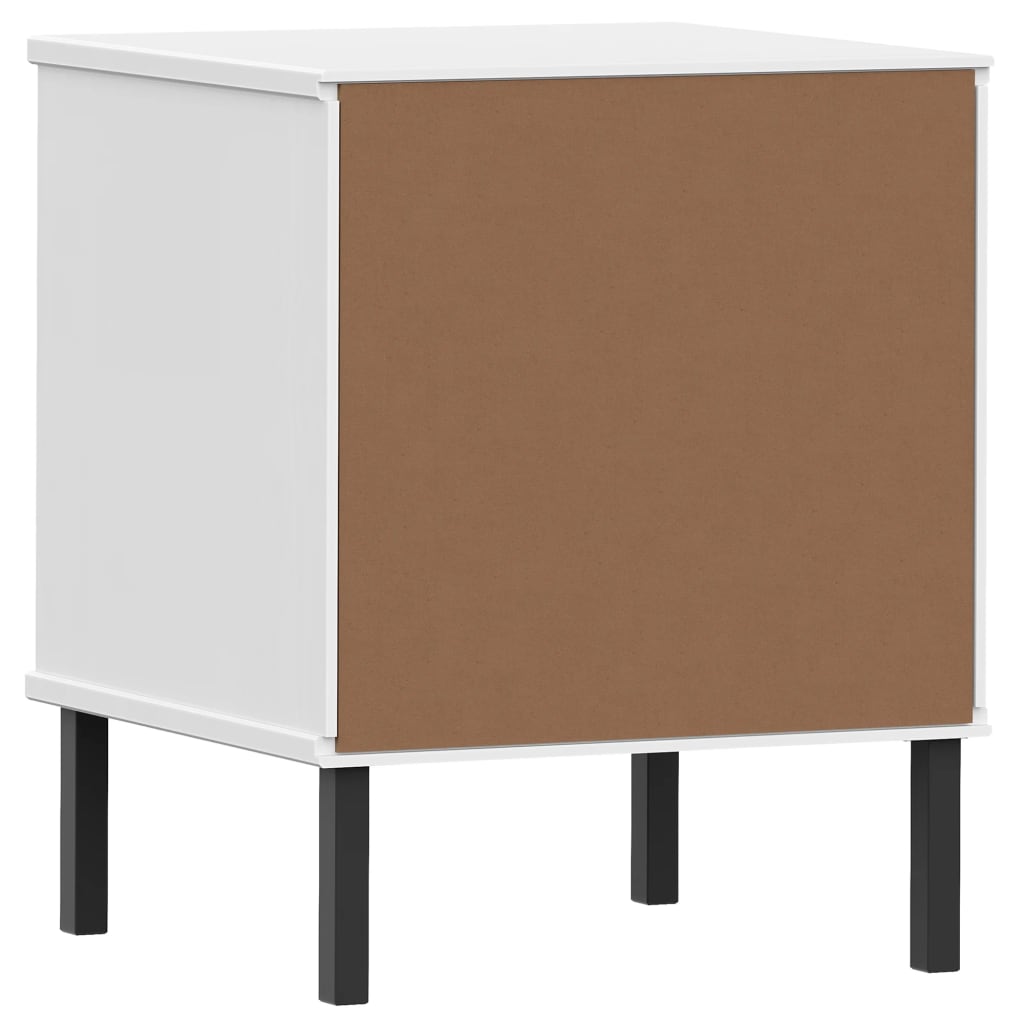 Bedside Cabinet with Metal Legs White Solid Wood Pine OSLO