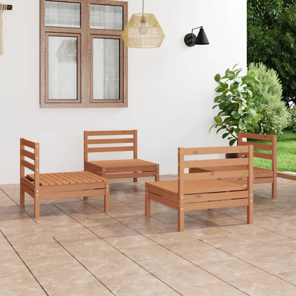 4 Piece Patio Lounge Set Honey Brown Solid Pinewood