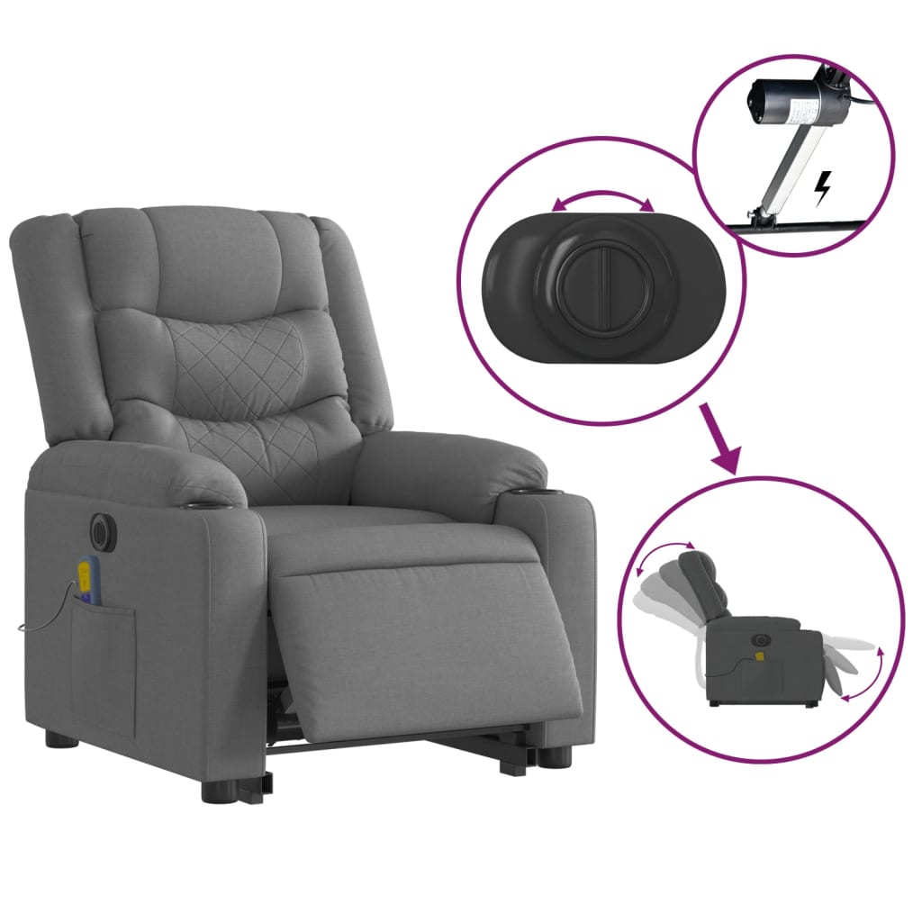 Electric Stand up Massage Recliner Chair Dark Gray Fabric