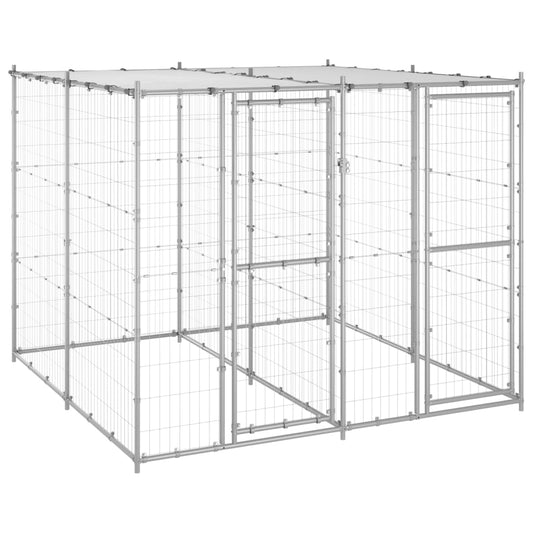 Outdoor Dog Kennel Galvanized Steel with Roof 52.1 ft��