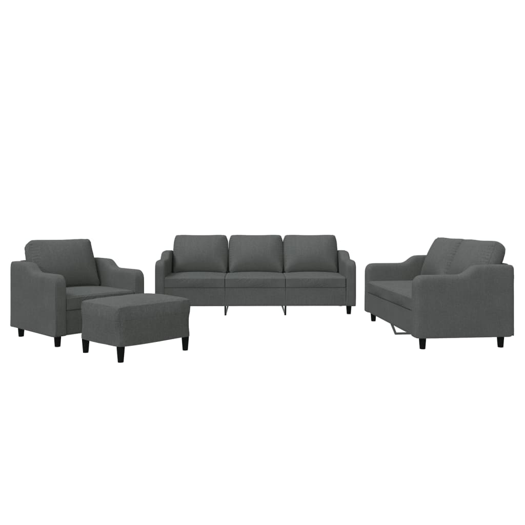 4 Piece Sofa Set with Cushions Dark Gray Fabric