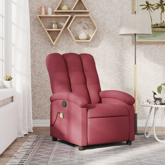 Massage Recliner Chair Wine Red Fabric