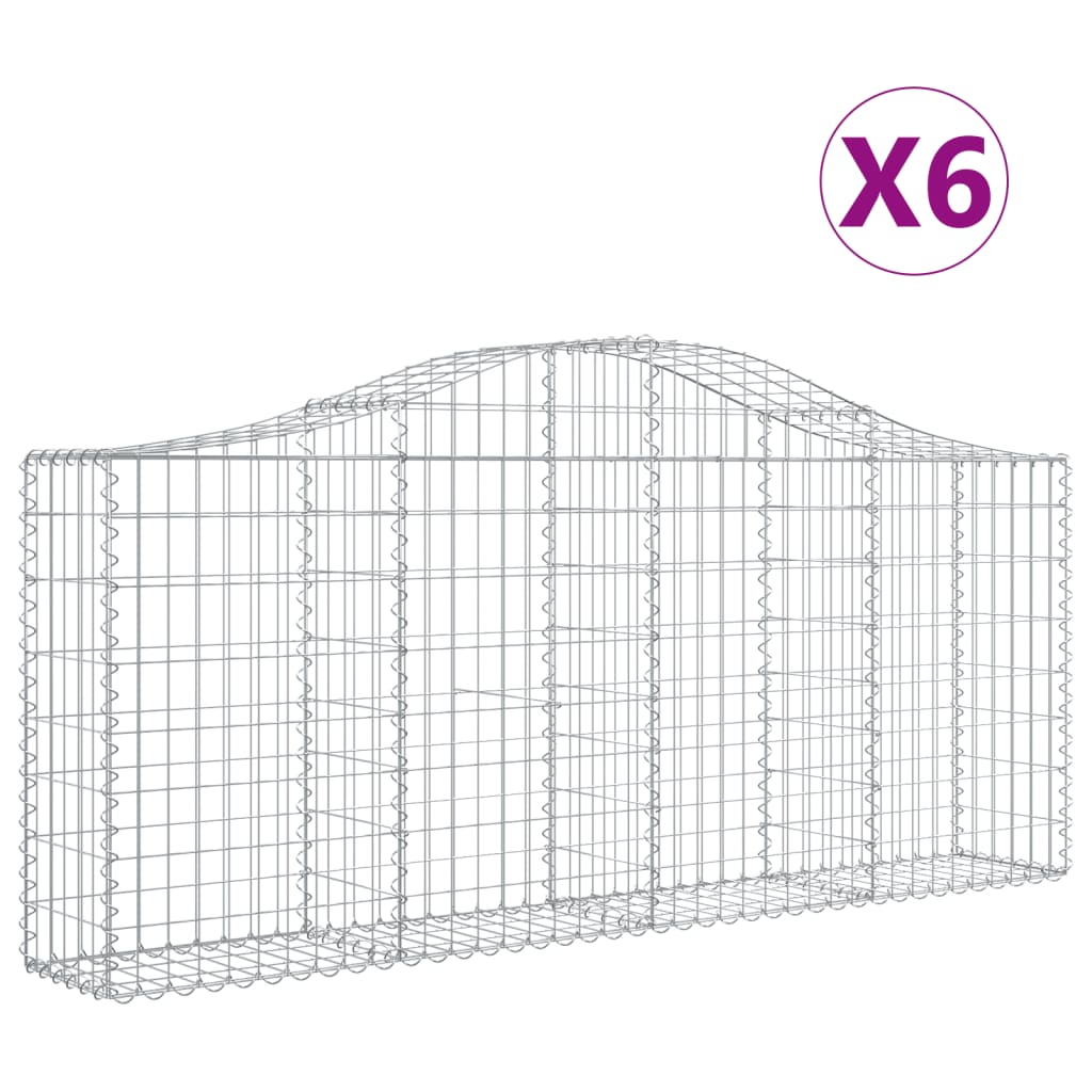 Arched Gabion Baskets 6 pcs 78.7"x11.8"x31.5"/39.4" Galvanized Iron