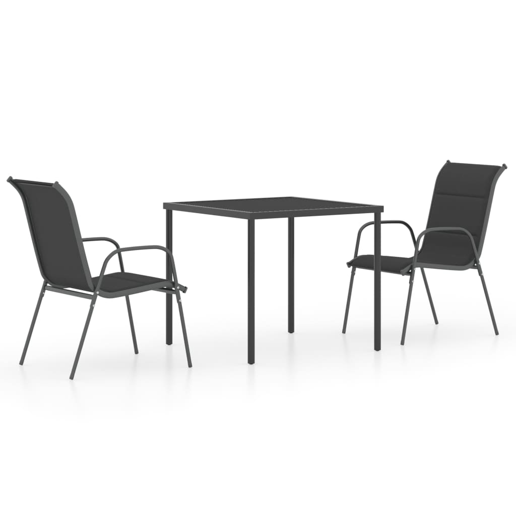 3 Piece Patio Dining Set Steel Black