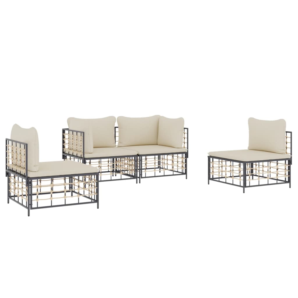 4 Piece Patio Lounge Set with Cushions Anthracite Poly Rattan