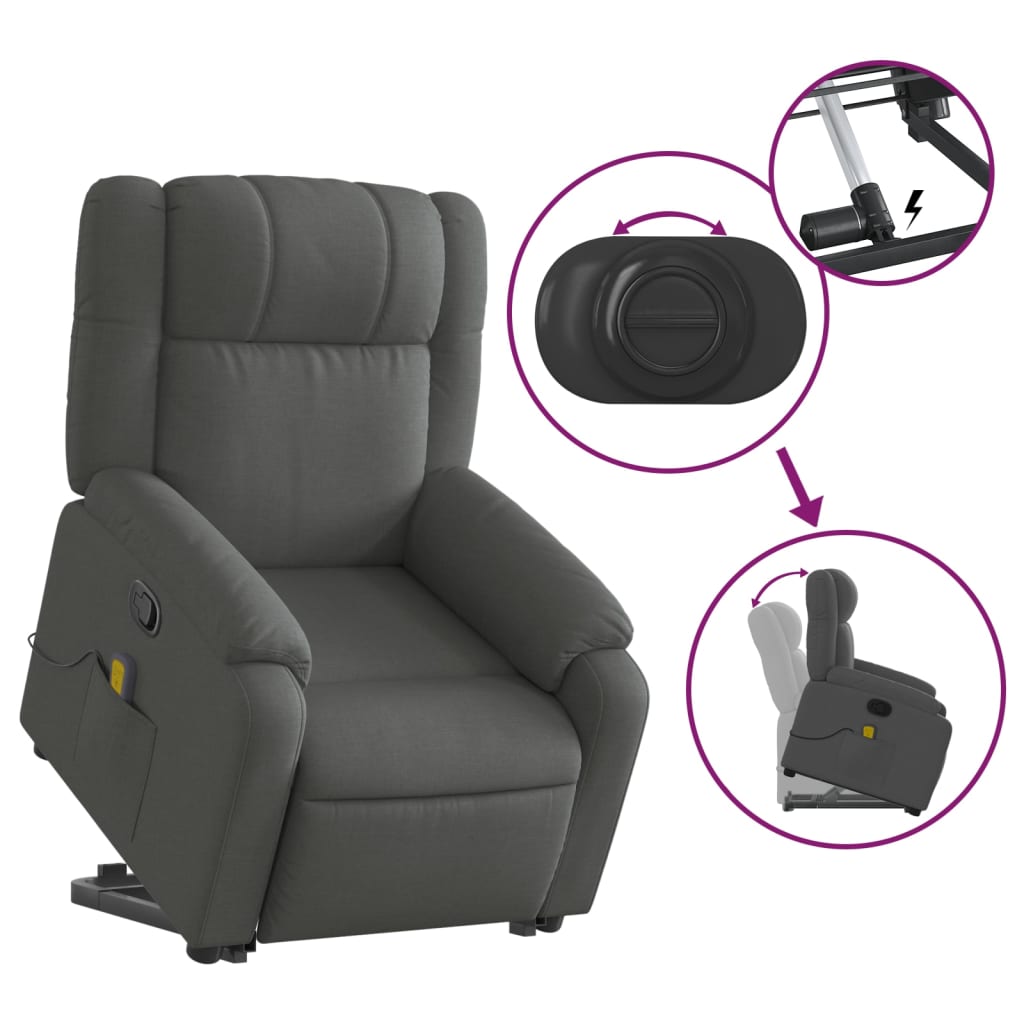 Stand up Massage Recliner Chair Dark Gray Fabric