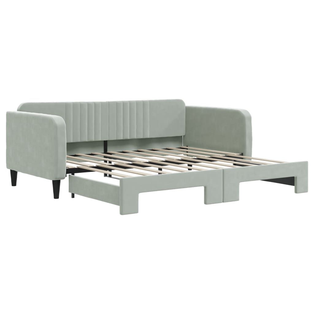 Daybed with Trundle without Mattress Light Gray 39.4"x74.8" Velvet