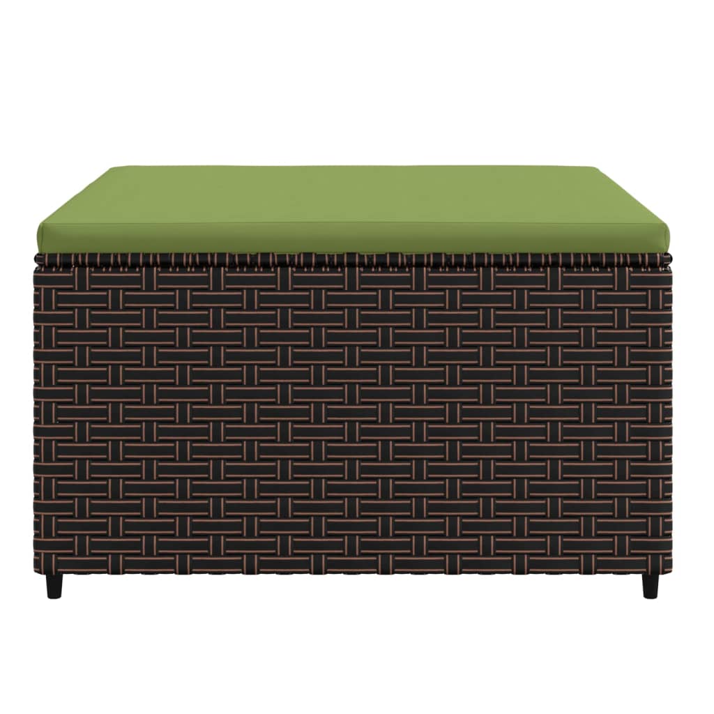 Patio Footrest with Cushion Brown Poly Rattan