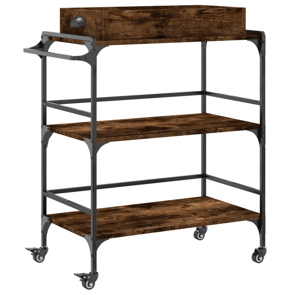 Kitchen Trolley Smoked Oak 32.1"x16.1"x36.4" Engineered Wood