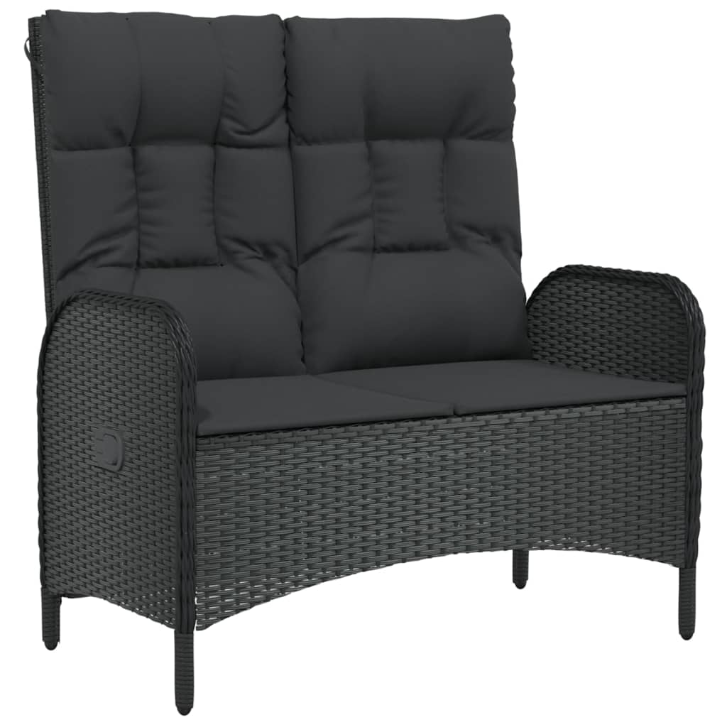 3 Piece Patio Dining Set with Cushions Black Poly Rattan