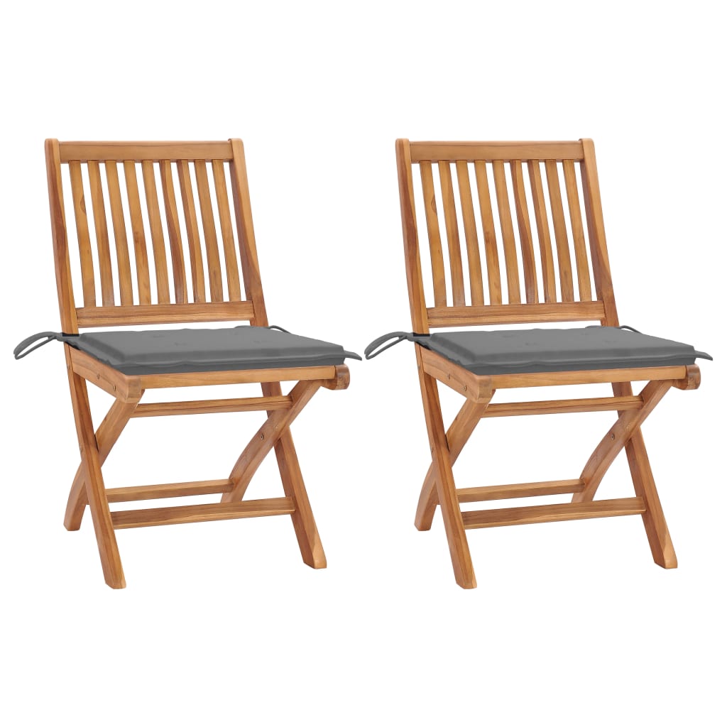 Patio Chairs 2 pcs with Gray Cushions Solid Teak Wood