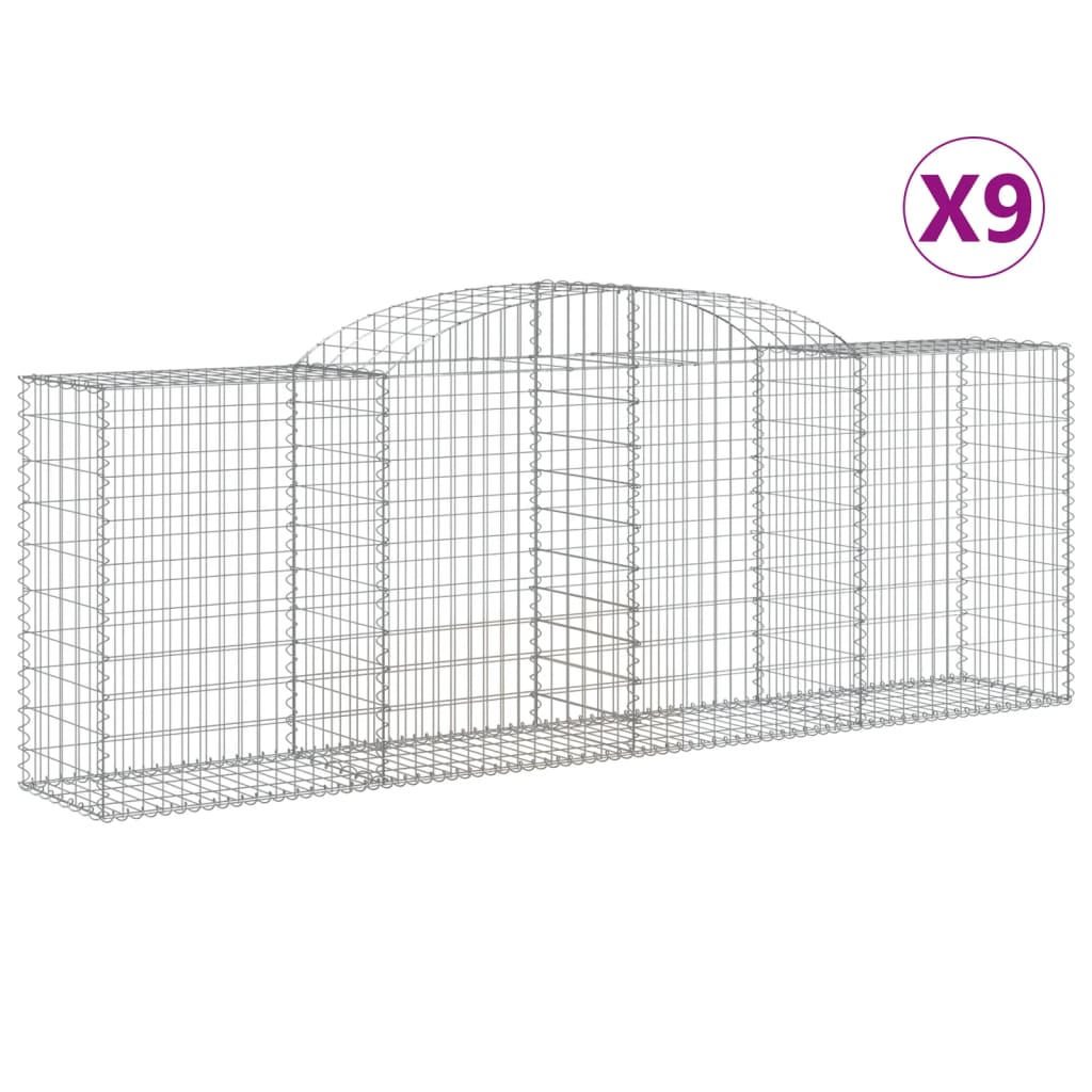 Arched Gabion Baskets 9 pcs 118.1"x19.7"x39.4"/47.2" Galvanized Iron