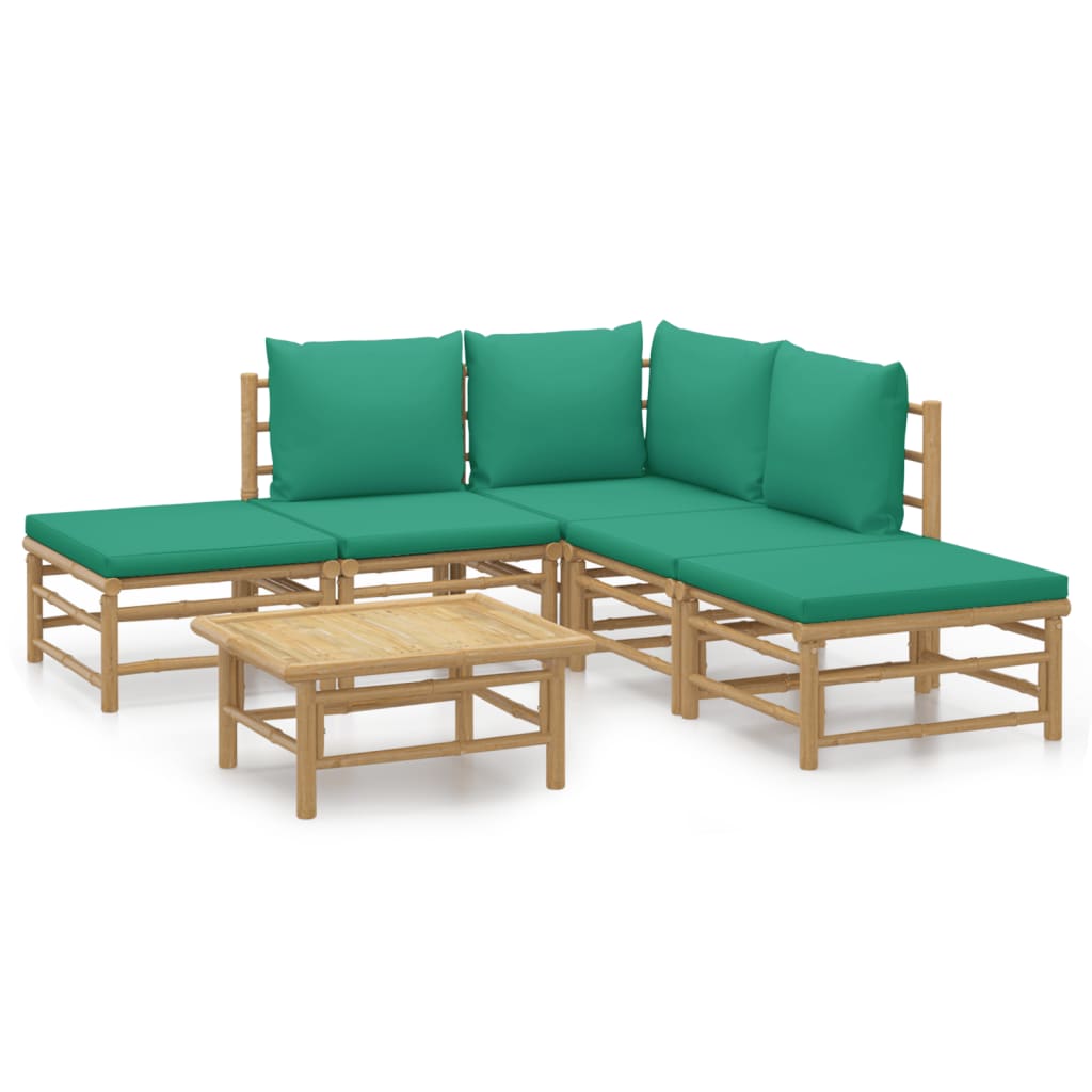 6 Piece Patio Lounge Set with Green Cushions Bamboo