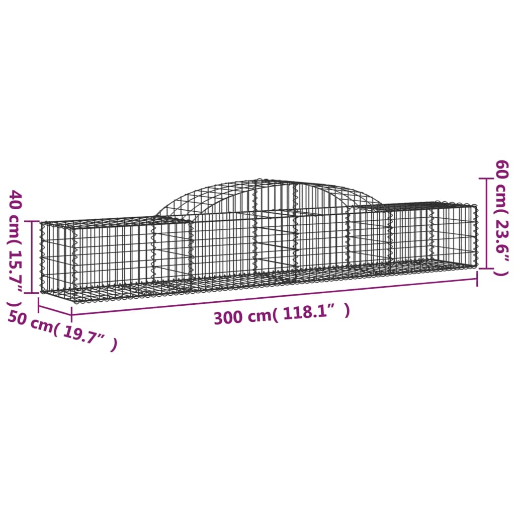 Arched Gabion Baskets 5 pcs 118.1"x19.7"x15.7"/23.6" Galvanized Iron