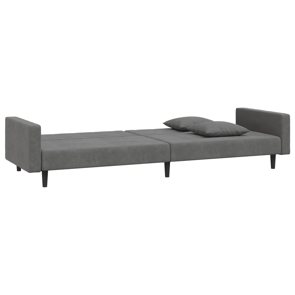 2-Seater Sofa Bed with Two Pillows Dark Gray Velvet