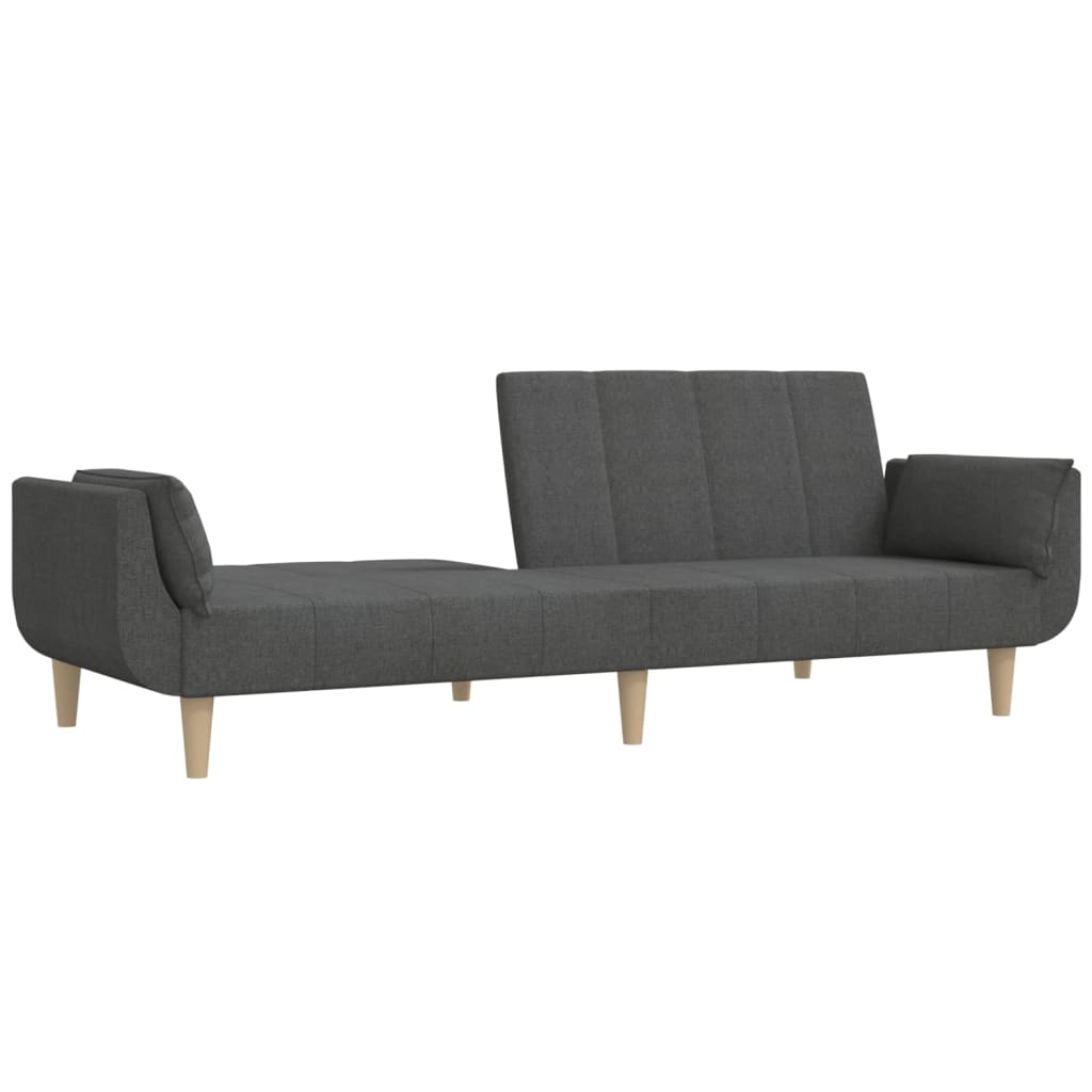 2-Seater Sofa Bed with Two Pillows Dark Gray Fabric