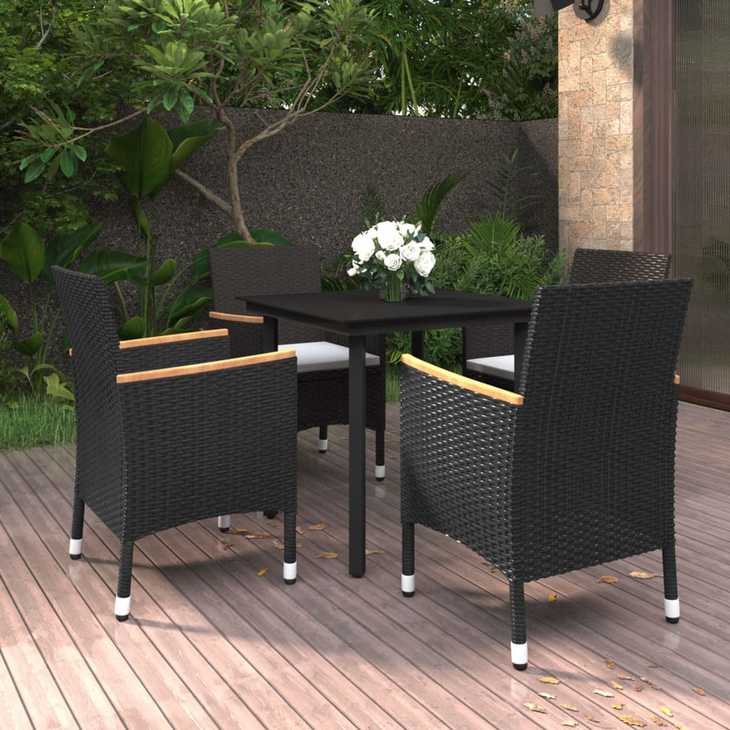 5 Piece Patio Dining Set with Cushions Poly Rattan and Glass