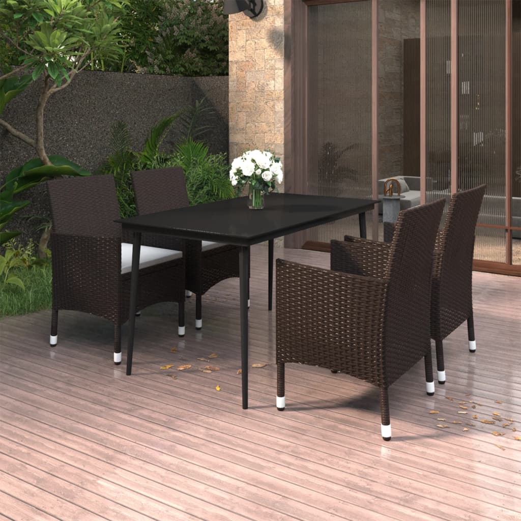 5 Piece Patio Dining Set with Cushions Poly Rattan and Glass