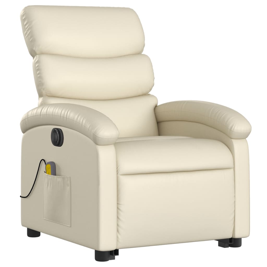 Electric Stand up Massage Recliner Chair Cream Faux Leather