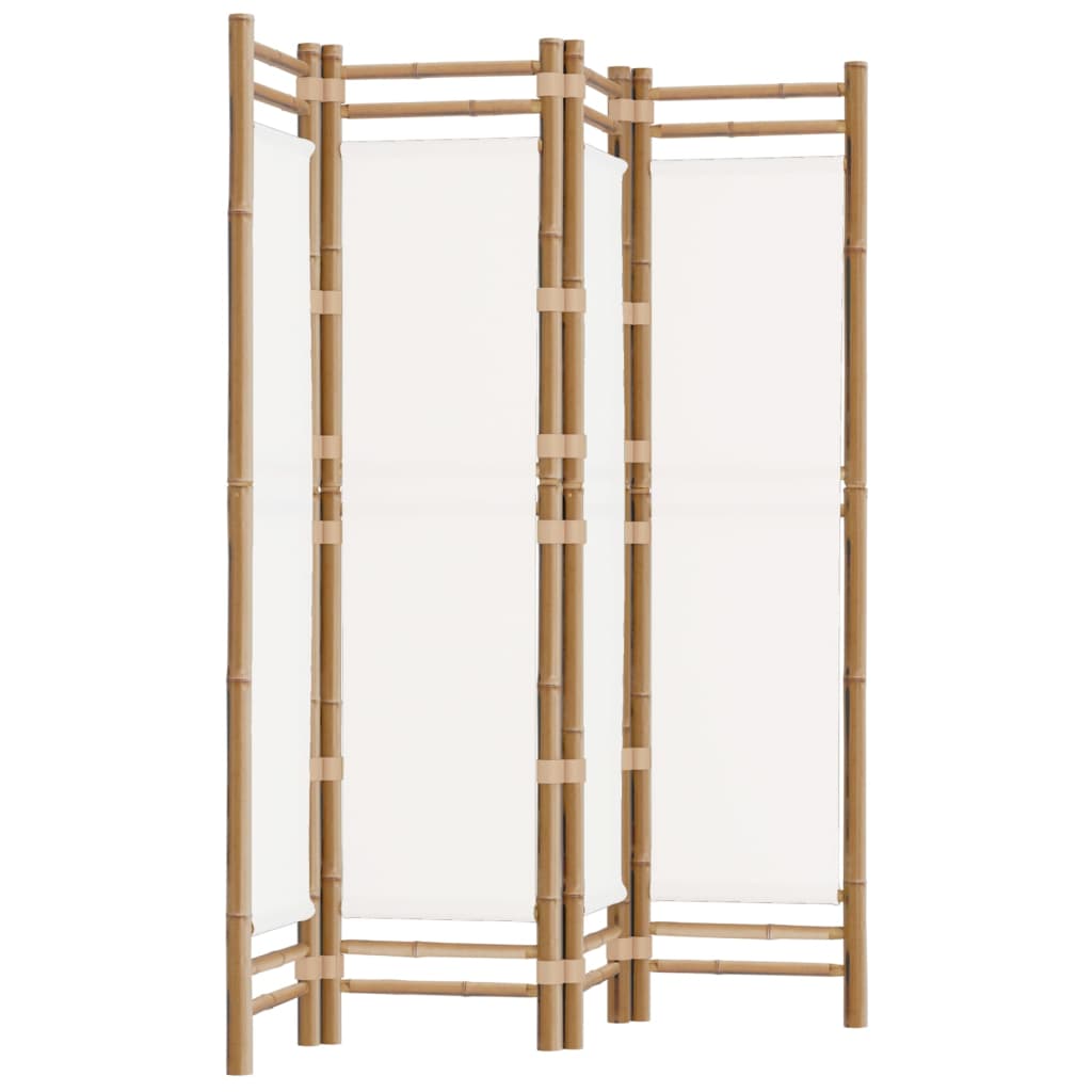 Folding 4-Panel Room Divider 63" Bamboo and Canvas