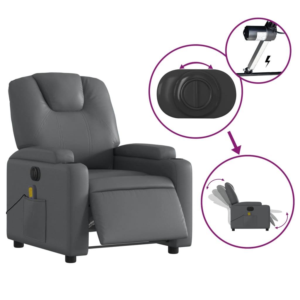 Electric Massage Recliner Chair Gray Faux Leather