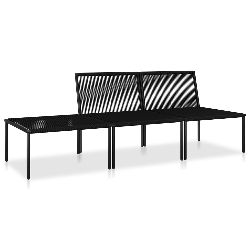 3 Piece Patio Lounge Set with Cushions Black PVC