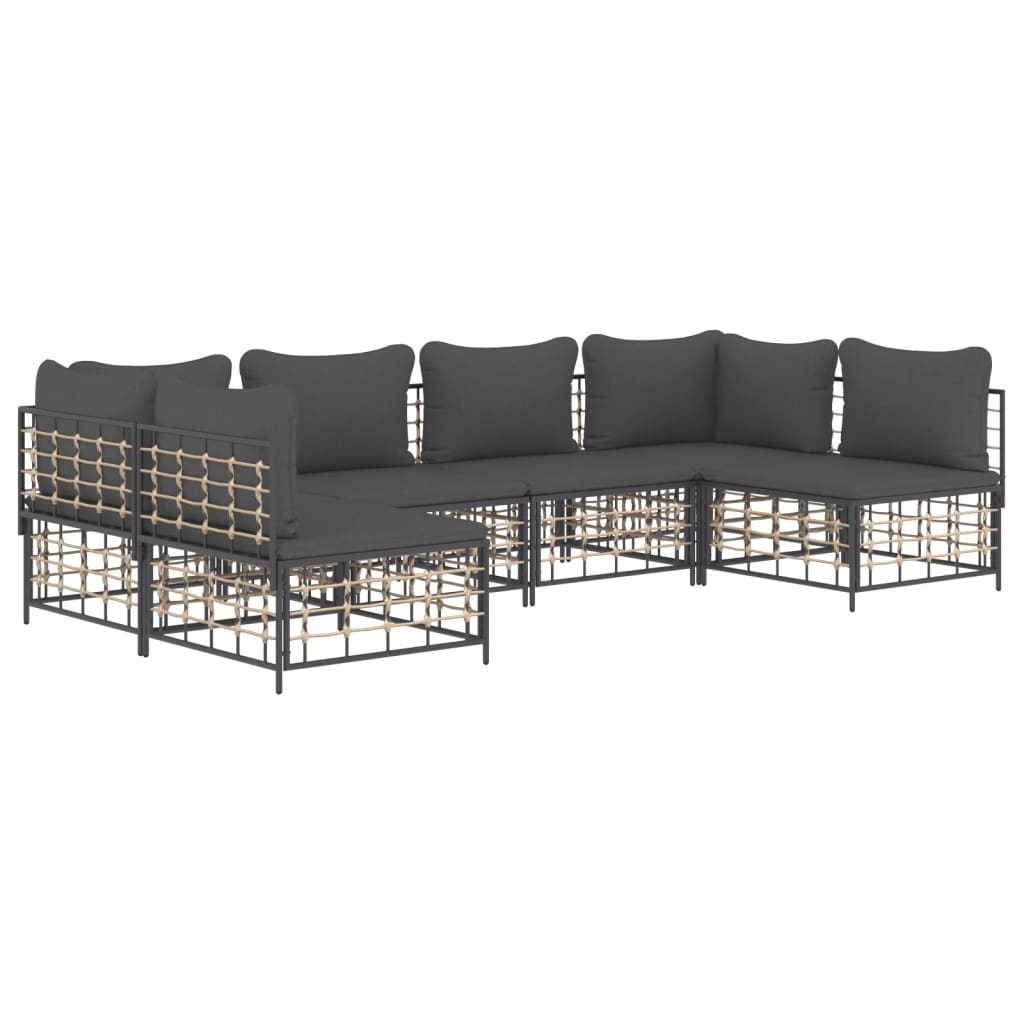 6 Piece Patio Lounge Set with Cushions Anthracite Poly Rattan