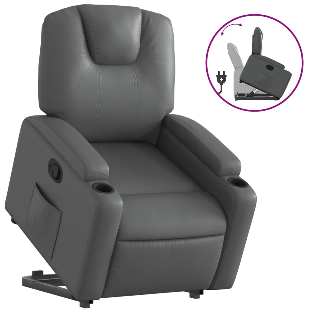 Stand up Recliner Chair Gray Faux Leather